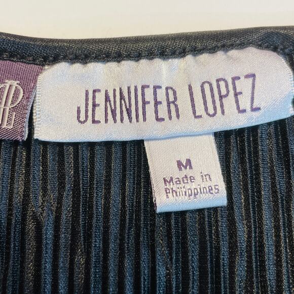 Jennifer Lopez Black Silver Metallic Shiny Short Sleeve Top Blouse Women Sz M - Picture 8 of 12